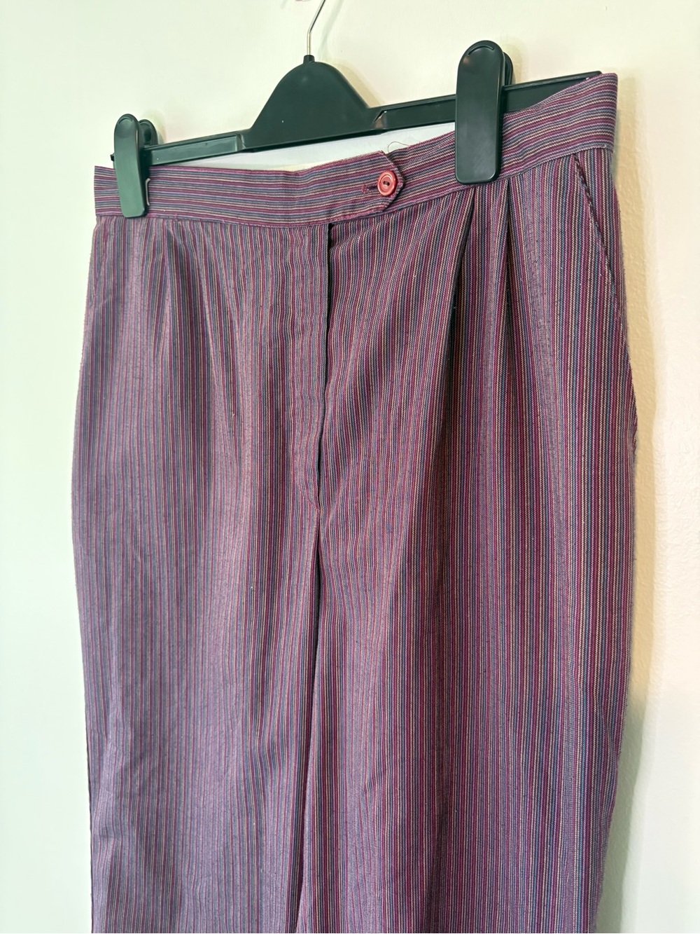 Vintage Sears High-Waist Pinstripe Trousers in Deep Plum Multicolor Pinstripe - Picture 2 of 3